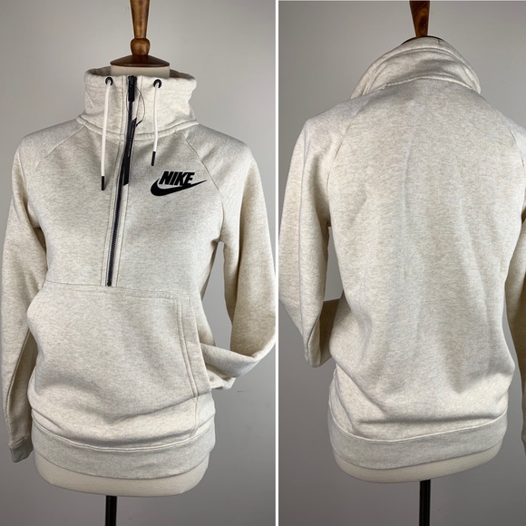 COZY Nike Half-zip Sweatshirt Oatmeal & Black XS - Picture 4 of 8